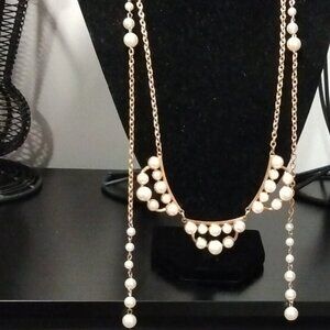 MzSucc3zz Faux Pearl Long Pendant Dangling Charms Necklace